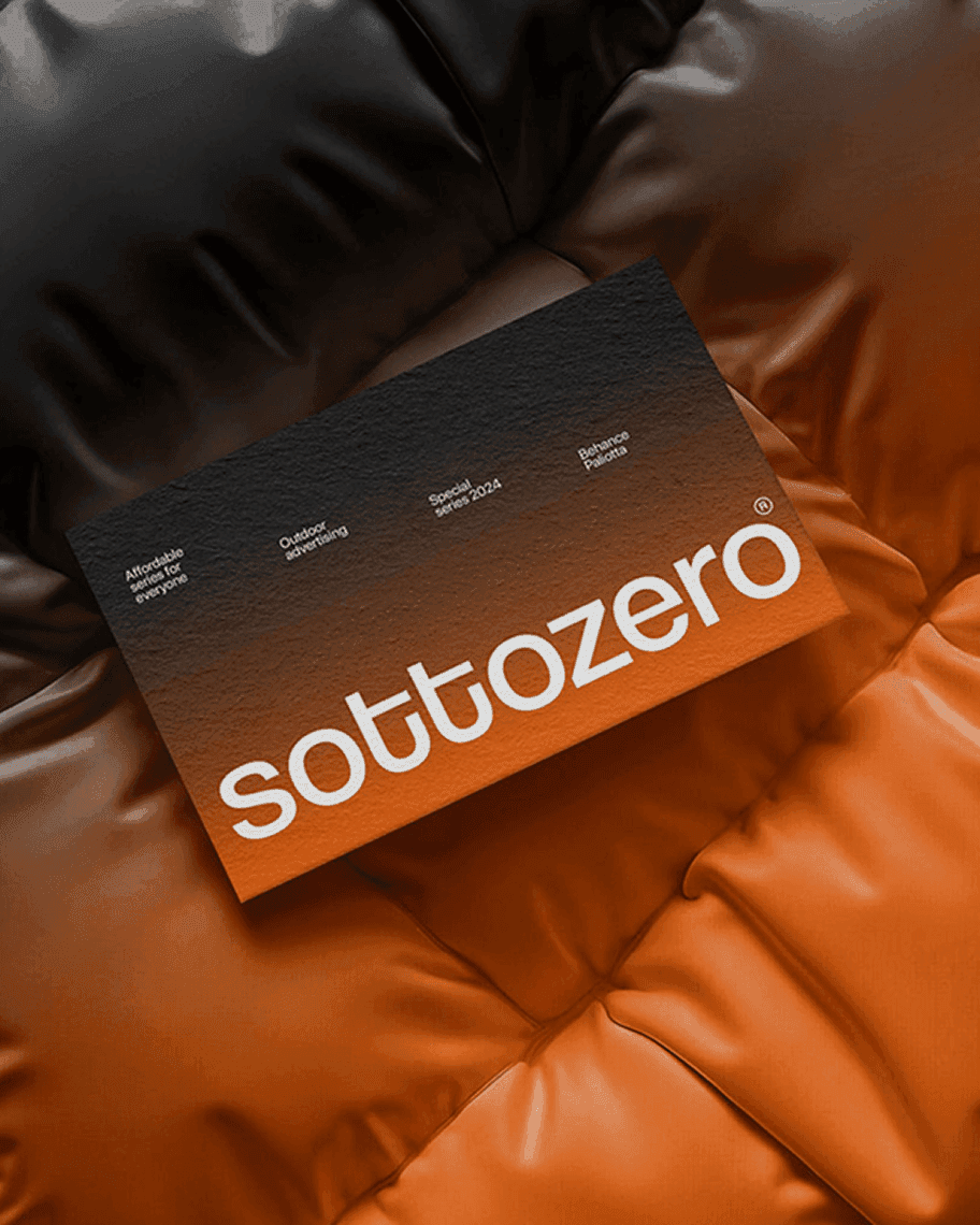 Sottozero brand card on an orange puffer jacket